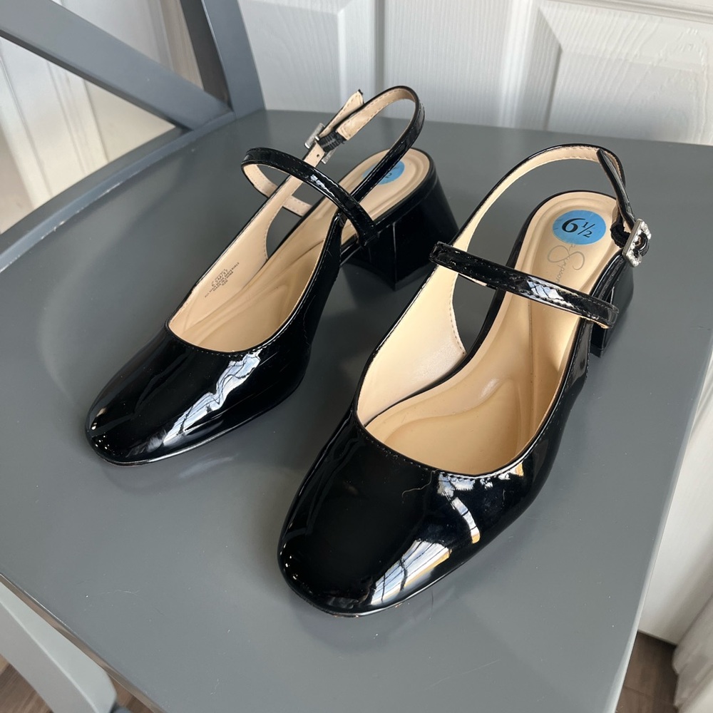 Black Patent Mary Jane Slingback Pumps - Women